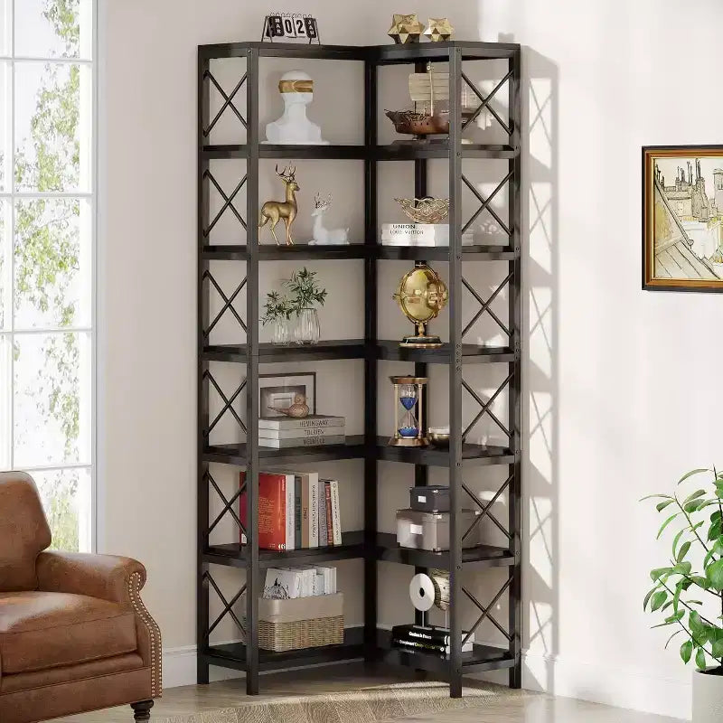 Tribesigns 7-Tier L-Shaped Bookshelf, Modern Corner Book Display Shelving Unit