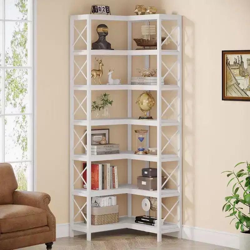 Tribesigns 7-Tier L-Shaped Bookshelf, Modern Corner Book Display Shelving Unit