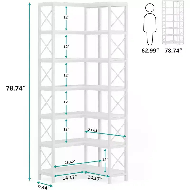Tribesigns 7-Tier L-Shaped Bookshelf, Modern Corner Book Display Shelving Unit