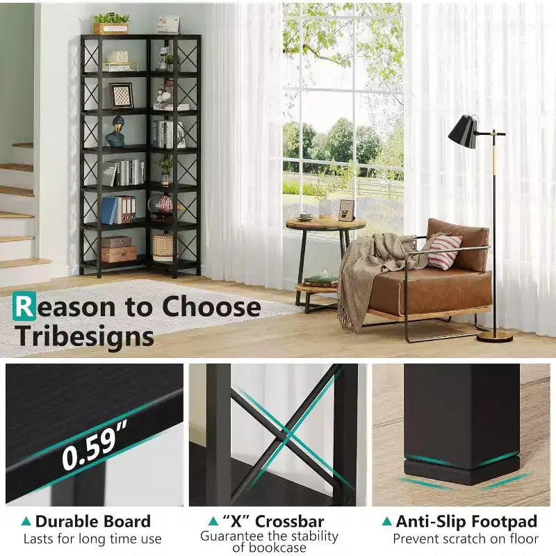 Tribesigns 7-Tier L-Shaped Bookshelf, Modern Corner Book Display Shelving Unit
