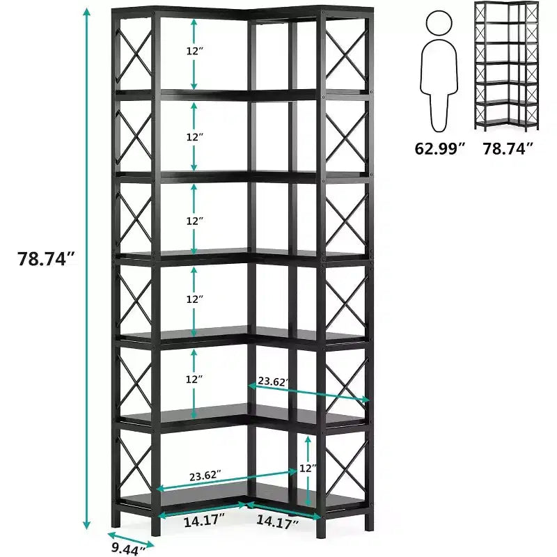Tribesigns 7-Tier L-Shaped Bookshelf, Modern Corner Book Display Shelving Unit