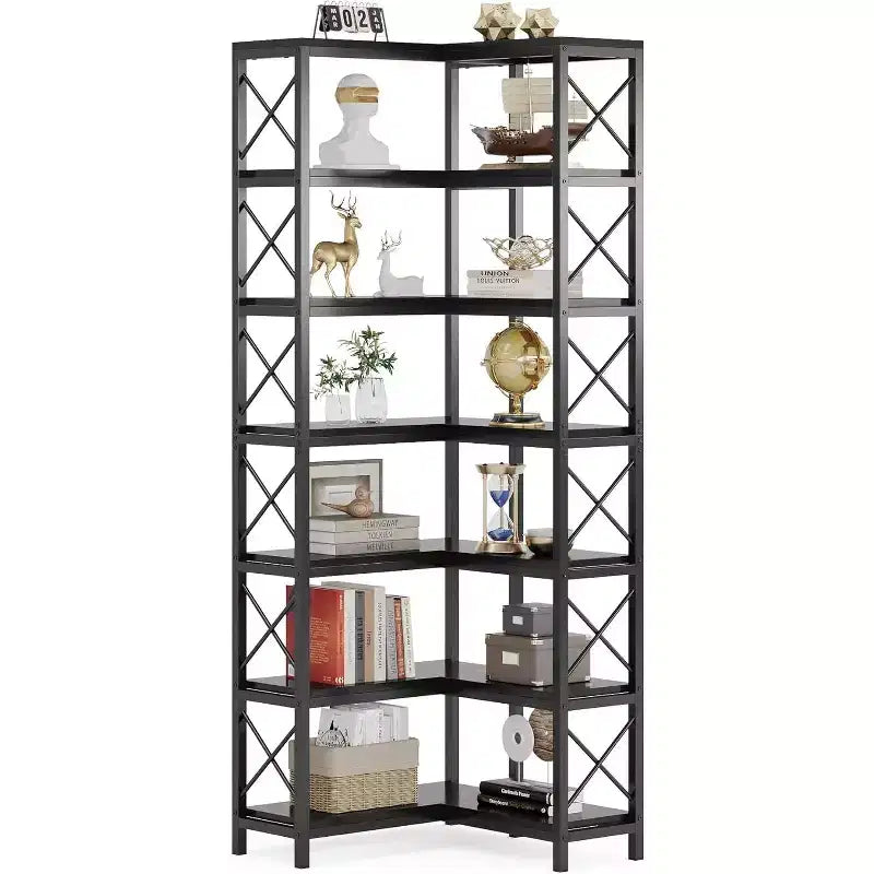 Tribesigns 7-Tier L-Shaped Bookshelf, Modern Corner Book Display Shelving Unit