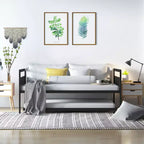 Costway Twin Metal Daybed with Trundle Lockable Wheels Heavy Duty Metal Slats Support