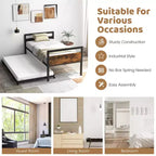 Costway Twin Metal Daybed with Trundle Lockable Wheels Heavy Duty Metal Slats Support