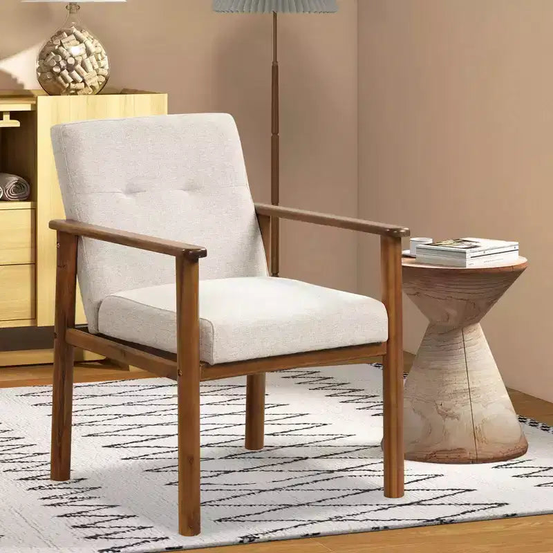 Poltrona moderna Costway con rivestimento in lino e gambe in legno massello