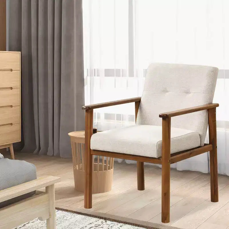 Poltrona moderna Costway con rivestimento in lino e gambe in legno massello