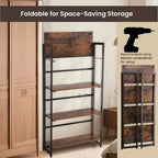 VASAGLE Industrial Bookshelf Folding Bookcase 4-Tier Ladder Shelf Wood Look Accent Furniture with Metal Frame Rustic Brown