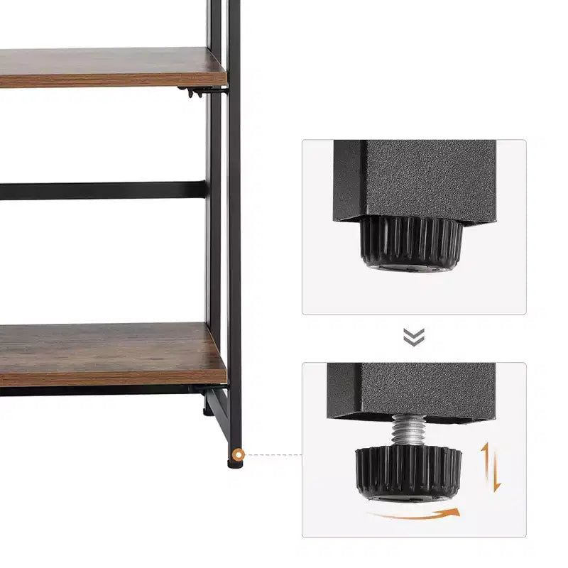 VASAGLE Industrial Bookshelf Folding Bookcase 4-Tier Ladder Shelf Wood Look Accent Furniture with Metal Frame Rustic Brown