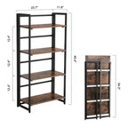 VASAGLE Industrial Bookshelf Folding Bookcase 4-Tier Ladder Shelf Wood Look Accent Furniture with Metal Frame Rustic Brown
