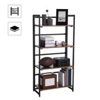 VASAGLE Industrial Bookshelf Folding Bookcase 4-Tier Ladder Shelf Wood Look Accent Furniture with Metal Frame Rustic Brown