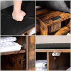 VASAGLE Storage Bench with Cupboard and 9 Open Compartments 11.8 x 43.3 x 18.9 Inches Rustic Brown
