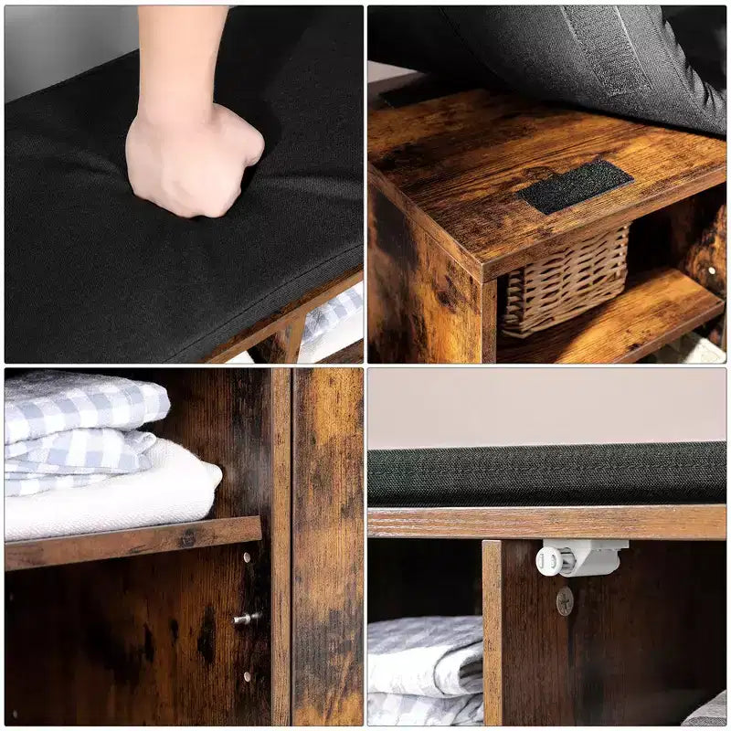 VASAGLE Storage Bench with Cupboard and 9 Open Compartments 11.8 x 43.3 x 18.9 Inches Rustic Brown