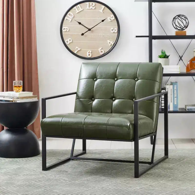 Poltrona accentato con bottoni trapuntati in similpelle stile Mid-Century Modern - Glitzhome