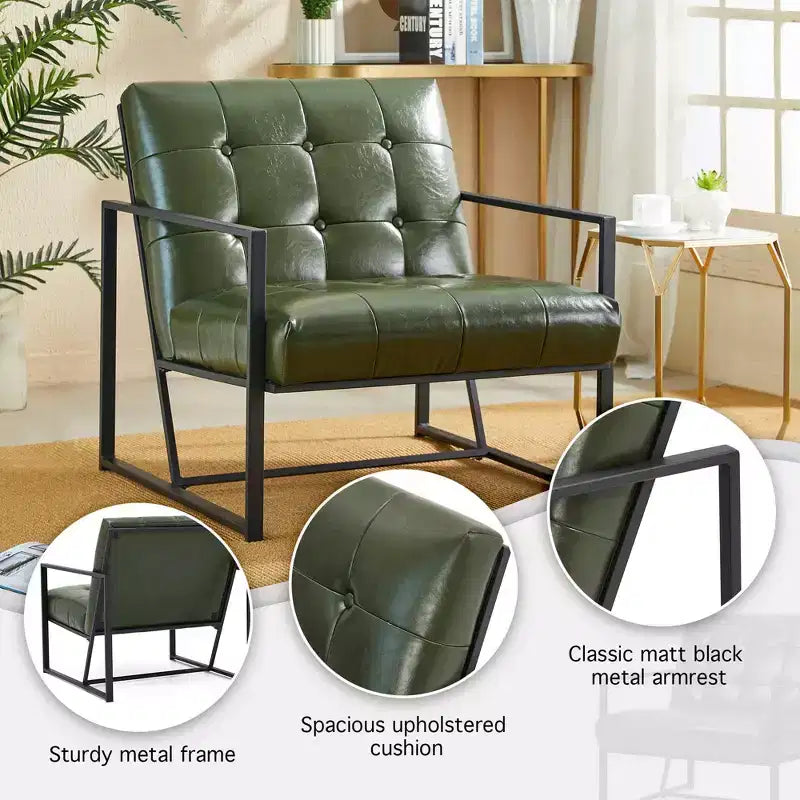 Poltrona accentato con bottoni trapuntati in similpelle stile Mid-Century Modern - Glitzhome