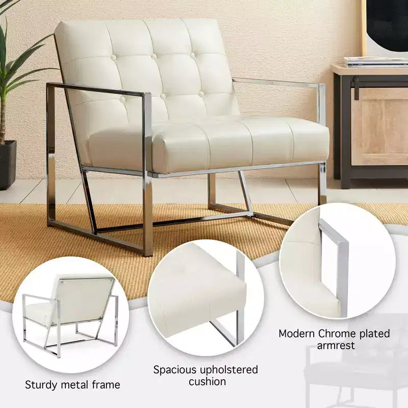 Poltrona accentato con bottoni trapuntati in similpelle stile Mid-Century Modern - Glitzhome