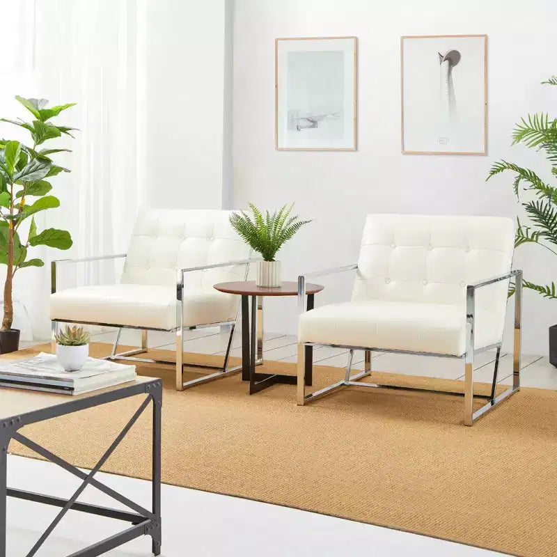 Poltrona accentato con bottoni trapuntati in similpelle stile Mid-Century Modern - Glitzhome