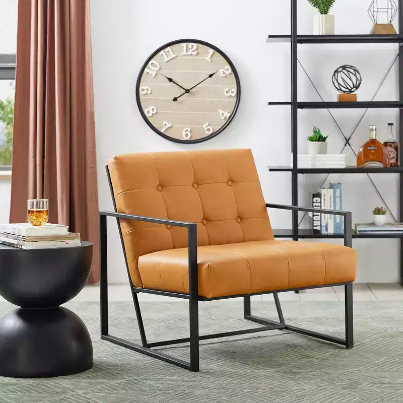 Poltrona accentato con bottoni trapuntati in similpelle stile Mid-Century Modern - Glitzhome