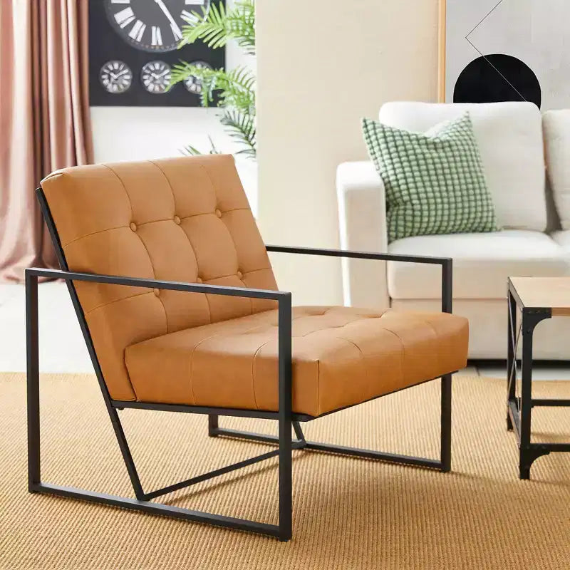 Poltrona accentato con bottoni trapuntati in similpelle stile Mid-Century Modern - Glitzhome