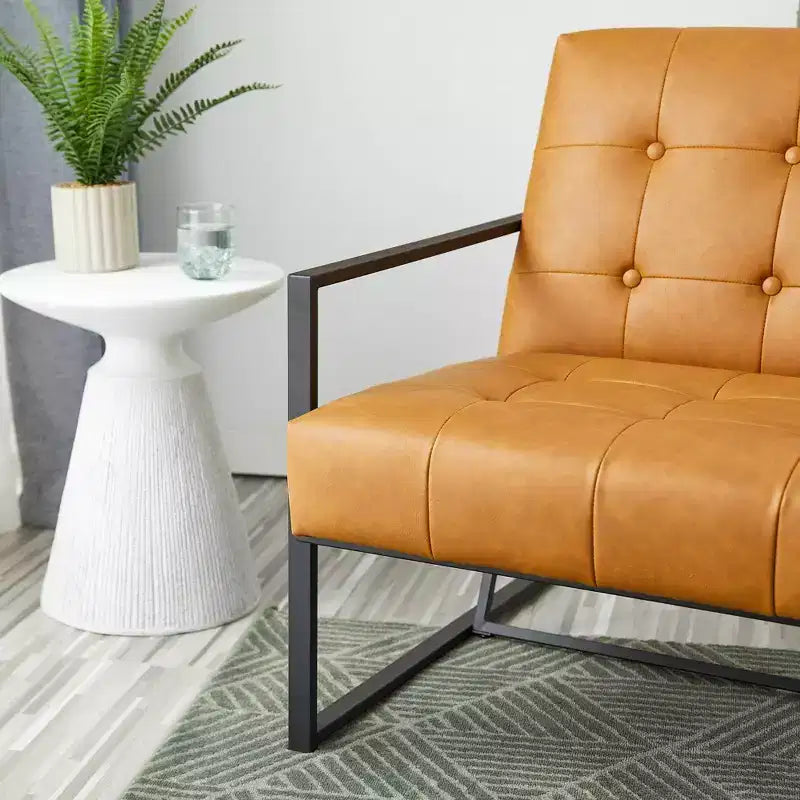 Poltrona accentato con bottoni trapuntati in similpelle stile Mid-Century Modern - Glitzhome
