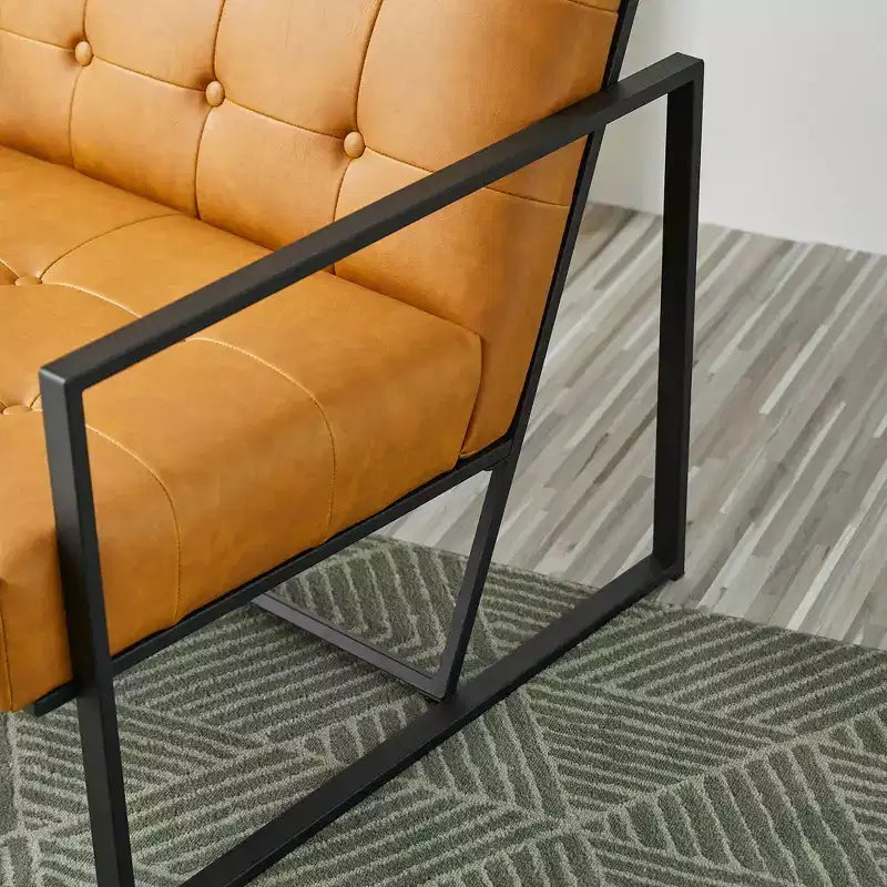 Poltrona accentato con bottoni trapuntati in similpelle stile Mid-Century Modern - Glitzhome