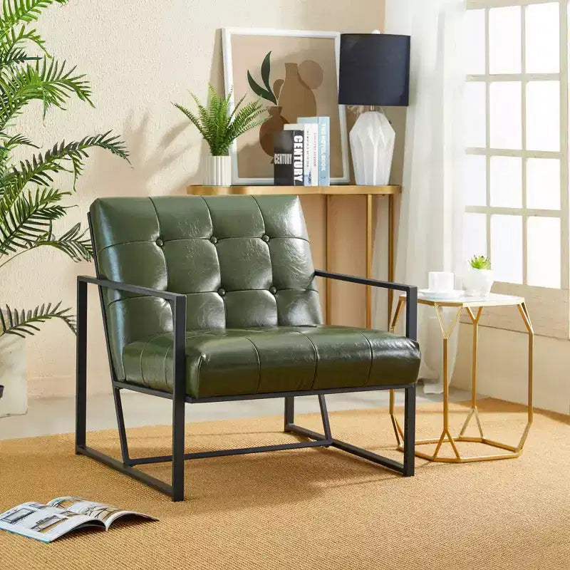 Mid-Century Modern Leatherette Button Tufted Arm Accent Chair - Glitzhome