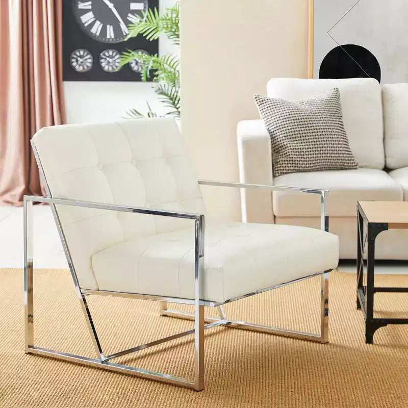 Mid-Century Modern Leatherette Button Tufted Arm Accent Chair - Glitzhome