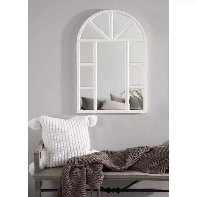 Kate and Laurel Hogan Arch MDF Windowpane Mirror, 24x36, White