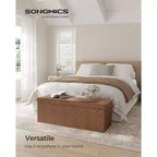 SONGMICS 43 Storage Ottoman Bench Folding Leather Ottoman Storage Footrest Hold up to 660lb