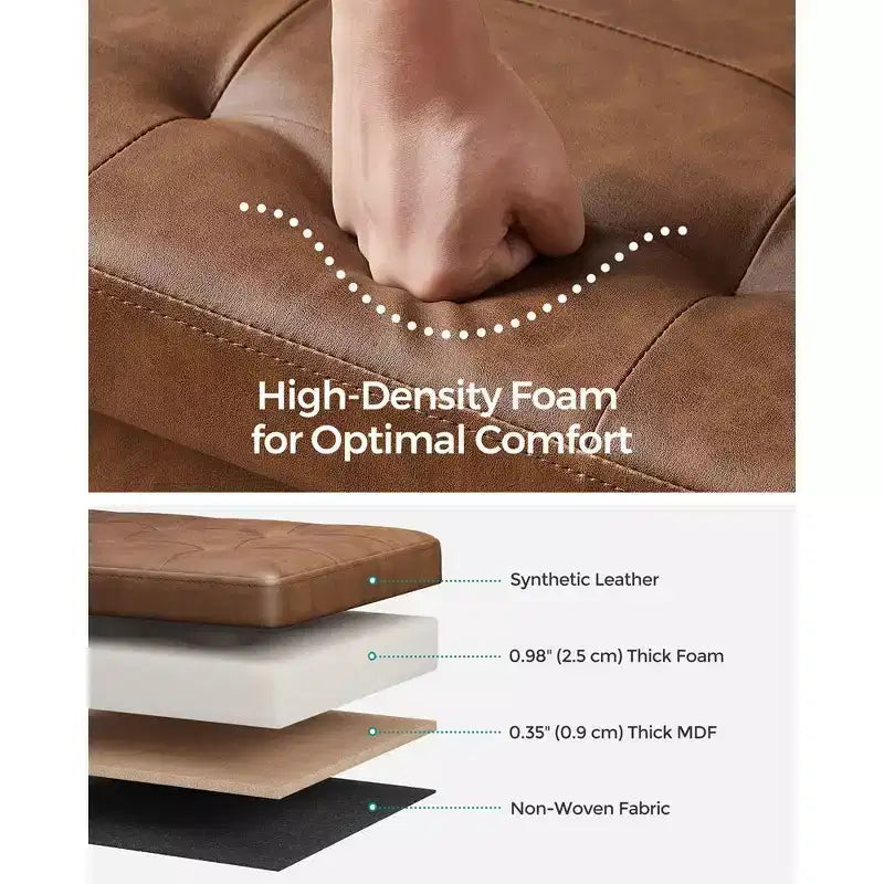 SONGMICS 43 Storage Ottoman Bench Folding Leather Ottoman Storage Footrest Hold up to 660lb