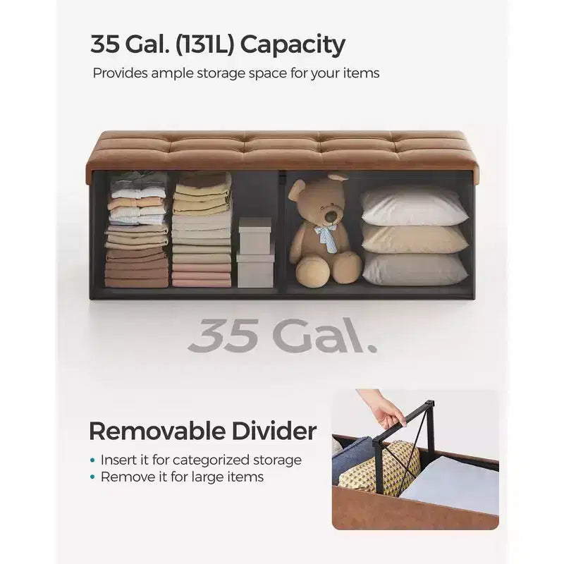 SONGMICS 43 Storage Ottoman Bench Folding Leather Ottoman Storage Footrest Hold up to 660lb