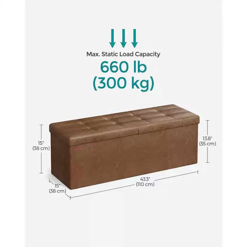 SONGMICS 43 Storage Ottoman Bench Folding Leather Ottoman Storage Footrest Hold up to 660lb