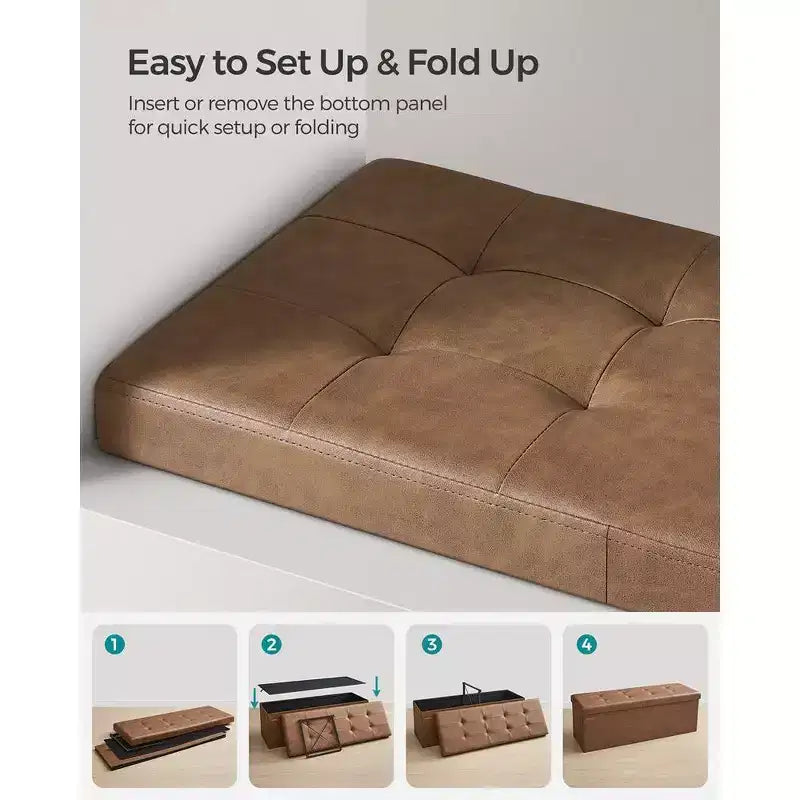 SONGMICS 43 Storage Ottoman Bench Folding Leather Ottoman Storage Footrest Hold up to 660lb