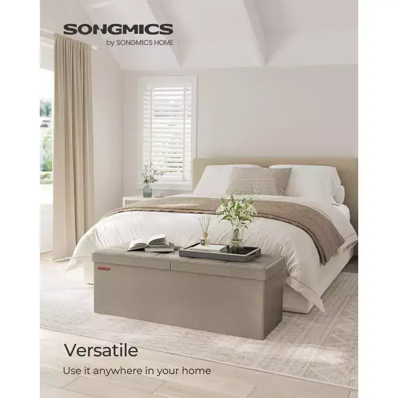 SONGMICS 43 Storage Ottoman Bench Folding Leather Ottoman Storage Footrest Hold up to 660lb