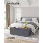 SONGMICS 43 Storage Ottoman Bench Folding Leather Ottoman Storage Footrest Hold up to 660lb