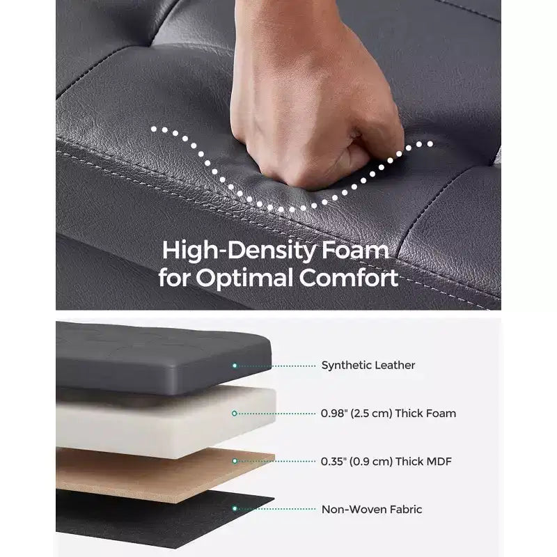 SONGMICS 43 Storage Ottoman Bench Folding Leather Ottoman Storage Footrest Hold up to 660lb