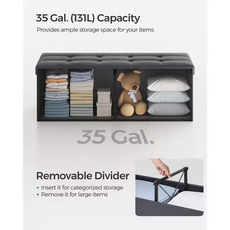 SONGMICS 43 Storage Ottoman Bench Folding Leather Ottoman Storage Footrest Hold up to 660lb