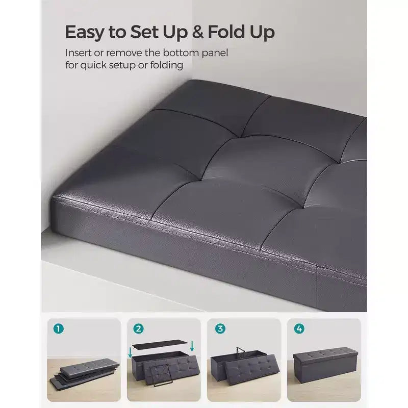 SONGMICS 43 Storage Ottoman Bench Folding Leather Ottoman Storage Footrest Hold up to 660lb