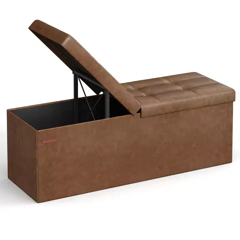 SONGMICS 43 Storage Ottoman Bench Folding Leather Ottoman Storage Footrest Hold up to 660lb