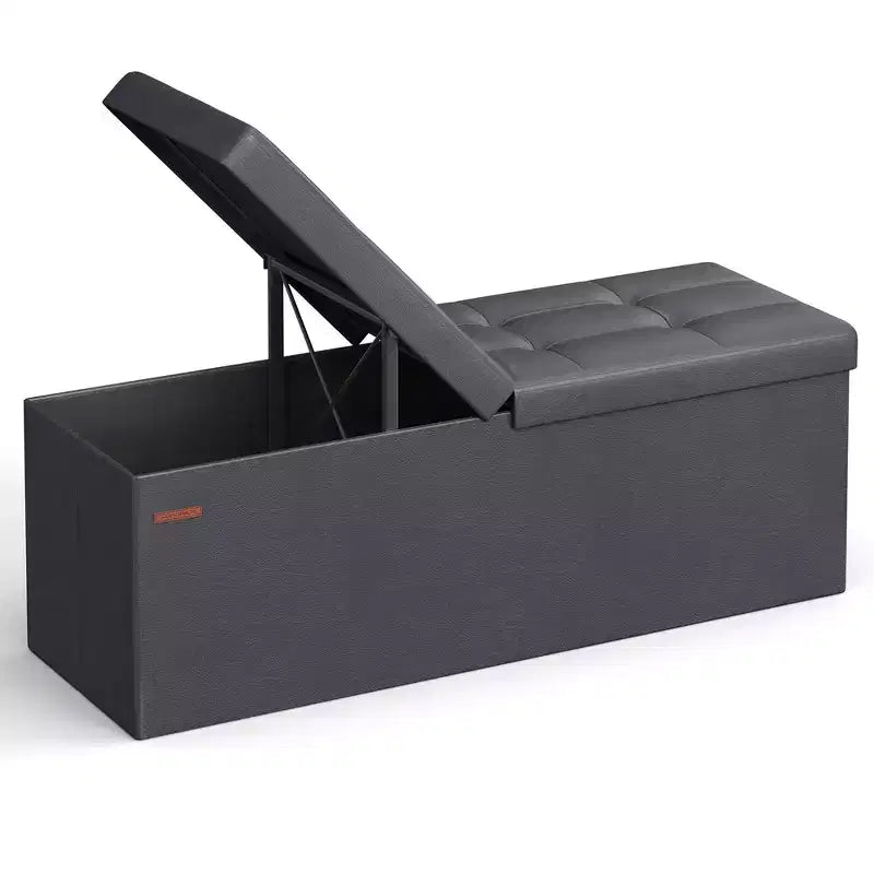 SONGMICS 43 Storage Ottoman Bench Folding Leather Ottoman Storage Footrest Hold up to 660lb