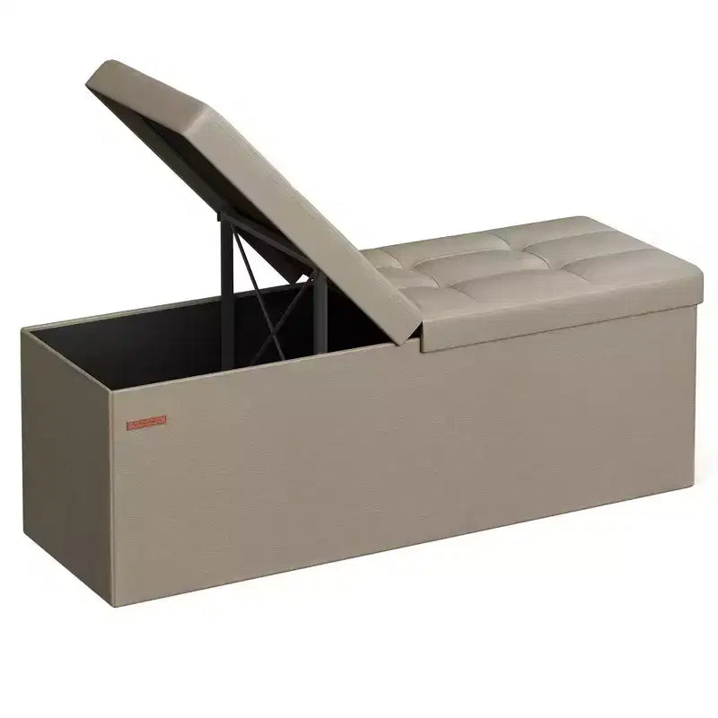 SONGMICS 43 Storage Ottoman Bench Folding Leather Ottoman Storage Footrest Hold up to 660lb