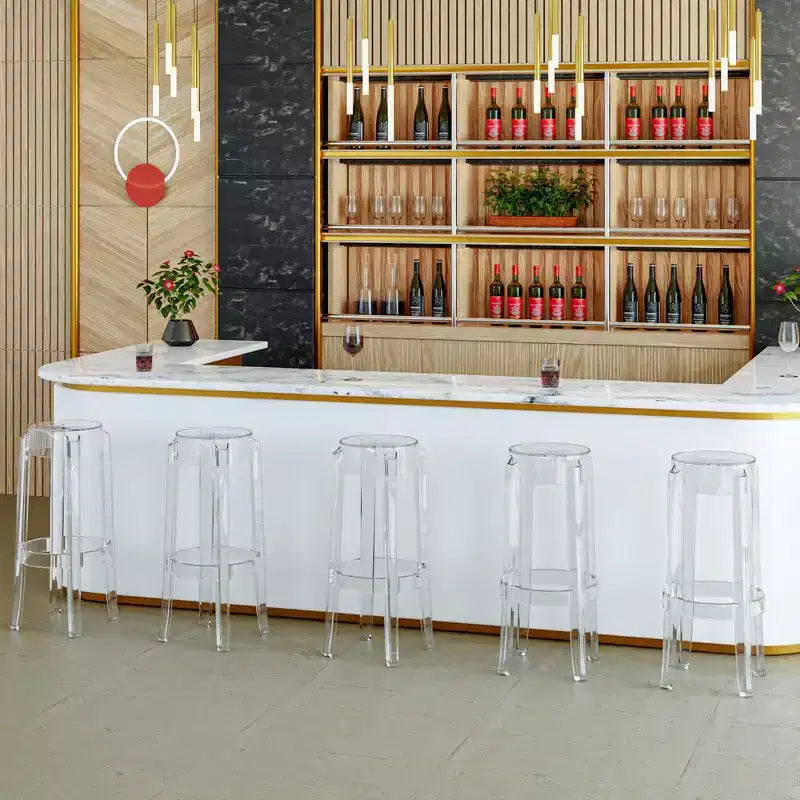 LeisureMod Averill Modern Barstool with Clear Acrylic Seat and Legs, Transparent Bar Height Chair for Kitchen Island or Home Bar