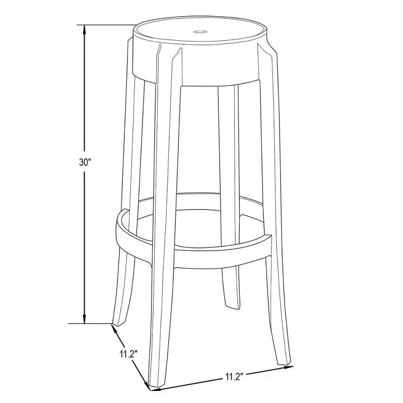 Sgabello da bar moderno LeisureMod Averill con seduta e gambe in acrilico trasparente, sedia trasparente alta da bar per isola cucina o bar di casa
