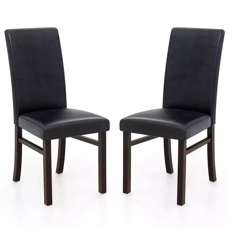 Costway Upholstered Dining Chairs Set of 2/4 PU Leather Armless Solid Rubber Wood Legs