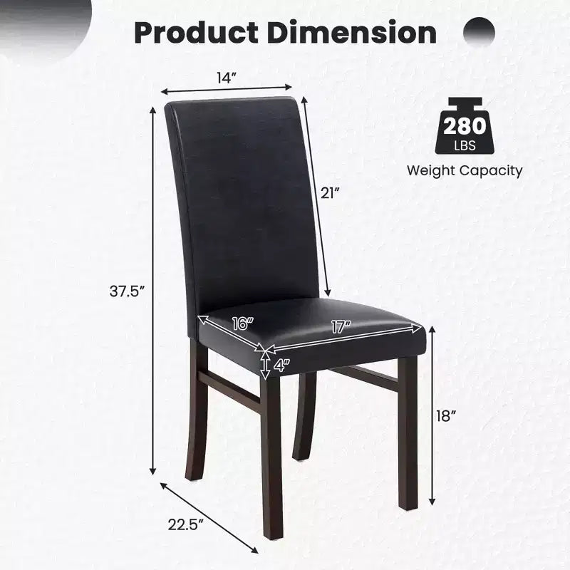 Costway Sedie da Pranzo Imbottite Set da 2/4 in Pelle PU Senza Braccioli con Gambe in Legno Massello di Gomma