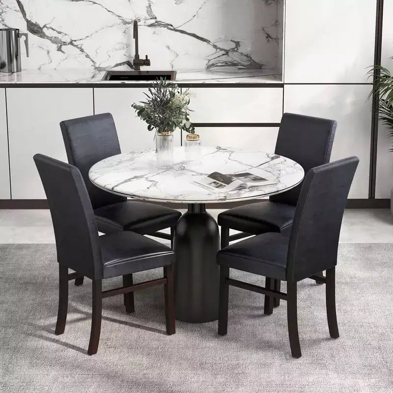 Costway Sedie da Pranzo Imbottite Set da 2/4 in Pelle PU Senza Braccioli con Gambe in Legno Massello di Gomma
