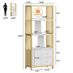 Garvee Bookshelf Modern Bookcase with Drawers Gold Storage Rack Shelf Tall Standing Bookshelves for Bedroom, Living Room, Home Office, Gold