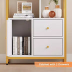 Garvee Bookshelf Modern Bookcase with Drawers Gold Storage Rack Shelf Tall Standing Bookshelves for Bedroom, Living Room, Home Office, Gold