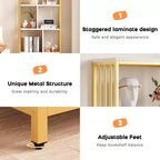 Garvee Bookshelf Modern Bookcase with Drawers Gold Storage Rack Shelf Tall Standing Bookshelves for Bedroom, Living Room, Home Office, Gold