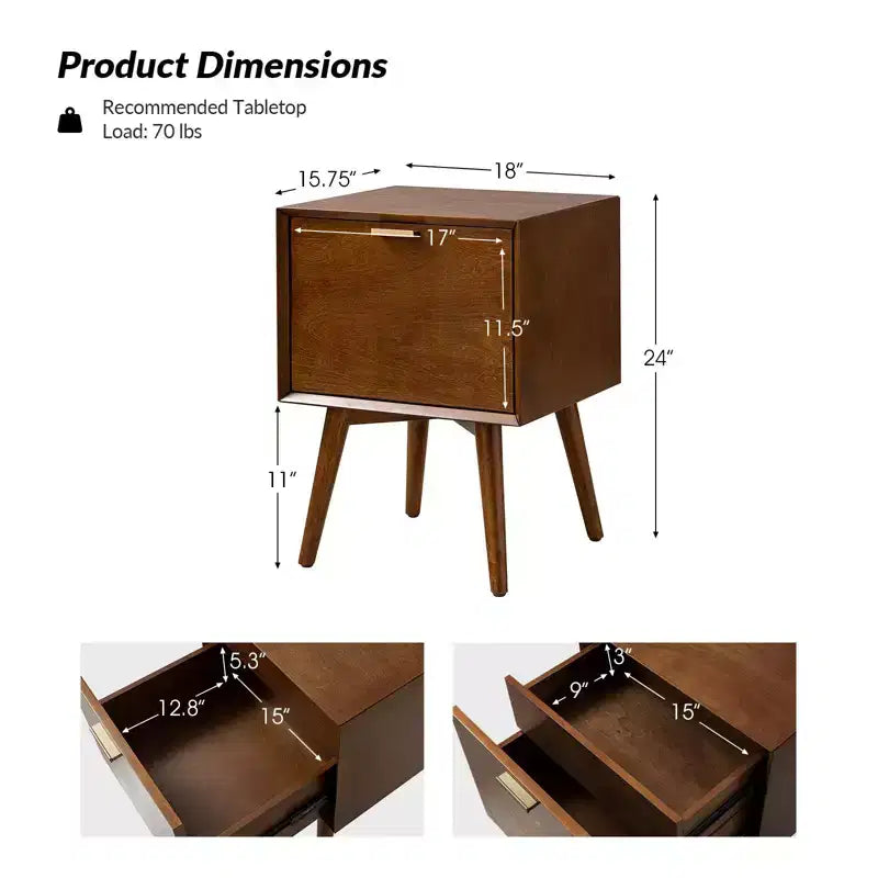 Set of 2 Doris 2 - Drawer end table with Built-In Outlets | HULALA HOME