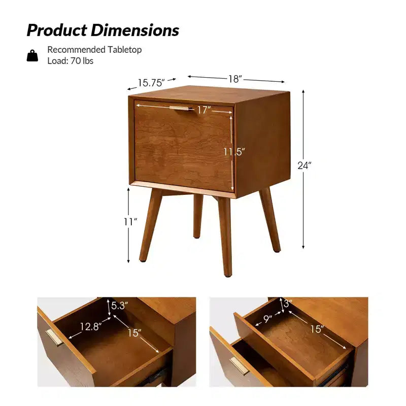 Set of 2 Doris 2 - Drawer end table with Built-In Outlets | HULALA HOME